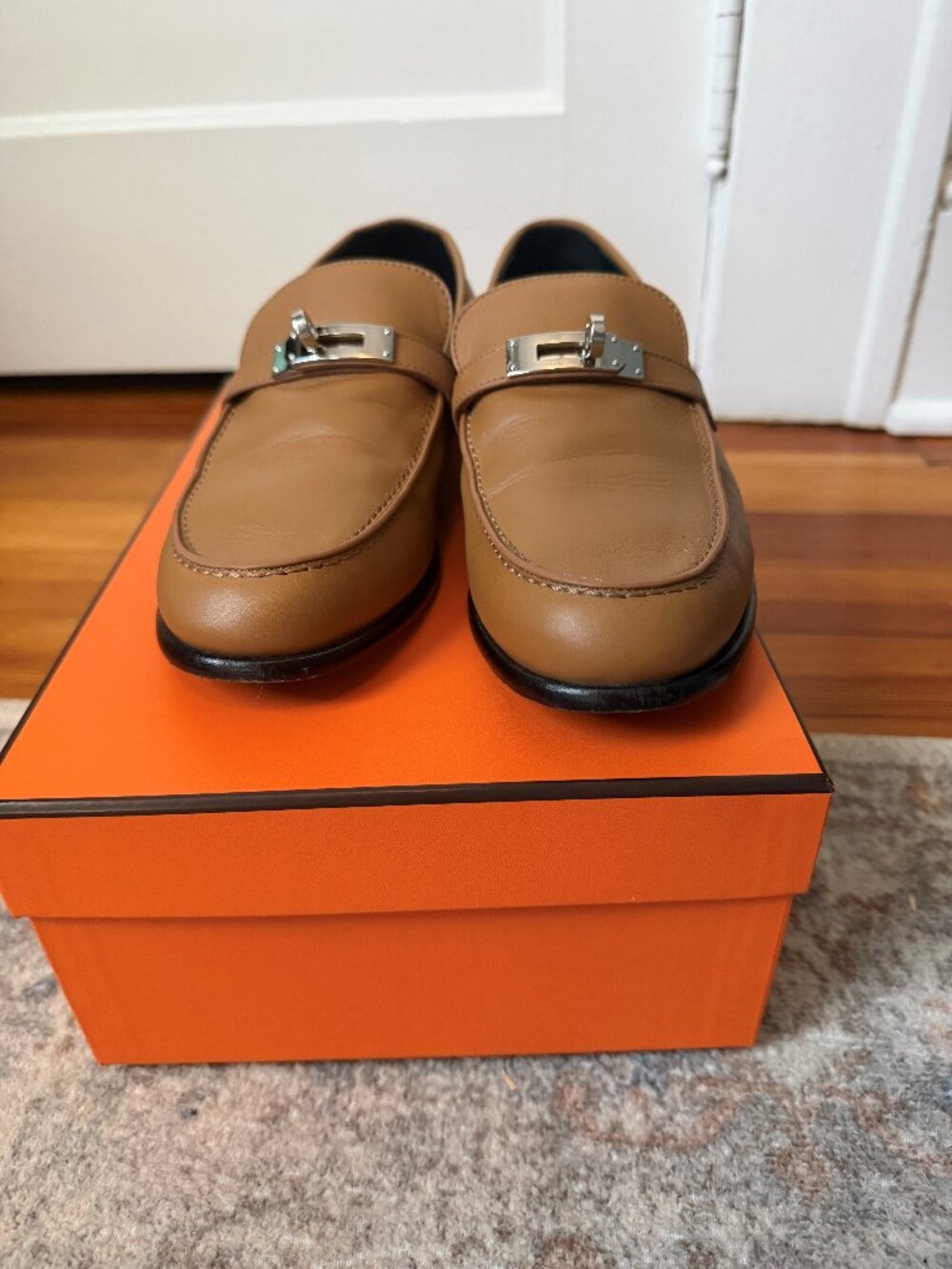 Hermes Destin Loafer - Gold (Brown) with silver hardware